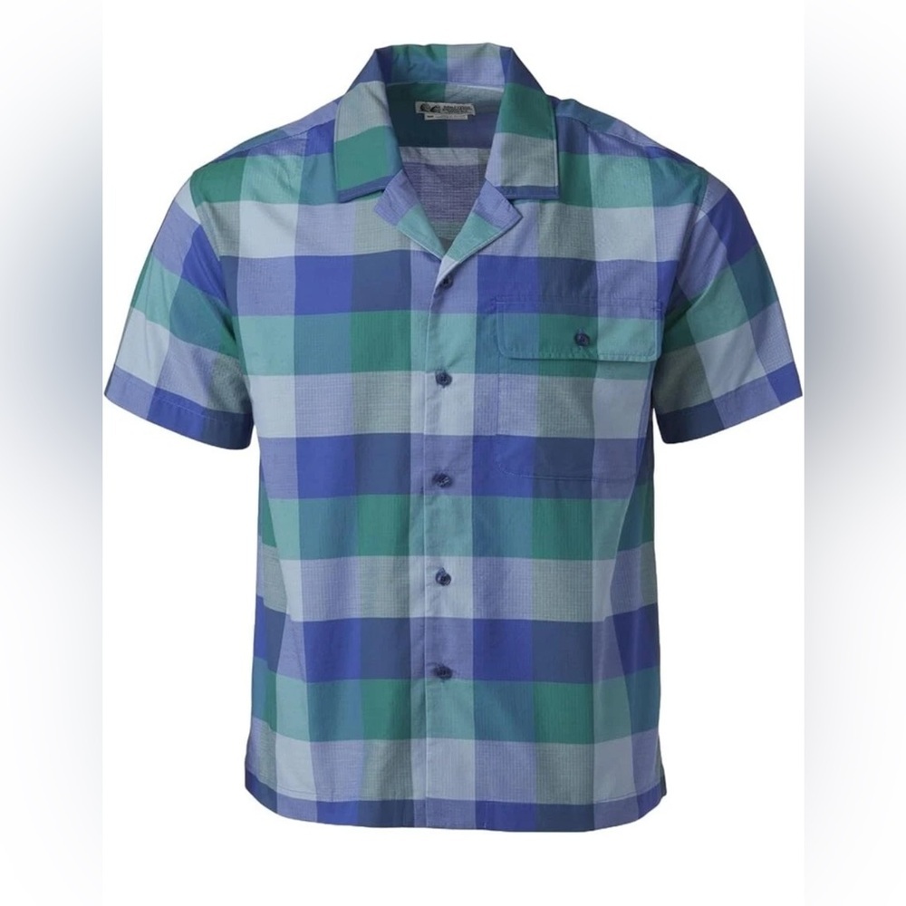 Marmot Blue & Green Plaid Short Sleeve Camp Shirt